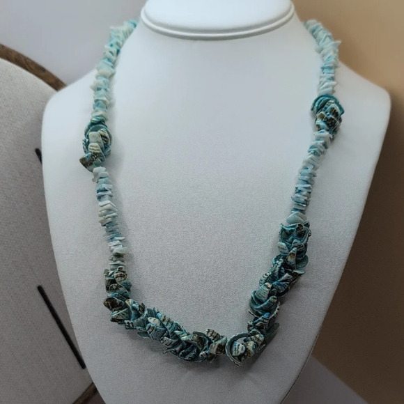 Blue Oceanic Necklace with Irregular Stones and Asymmetrical Turquoise Color - Picture 1 of 5